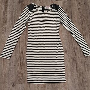 Harper Striped Fitted Dress with Leather Shoulders